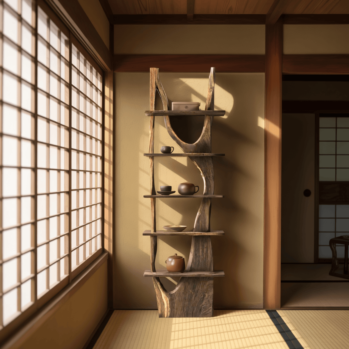 Satori Handcrafted Solid Wood Tea Display Shelf