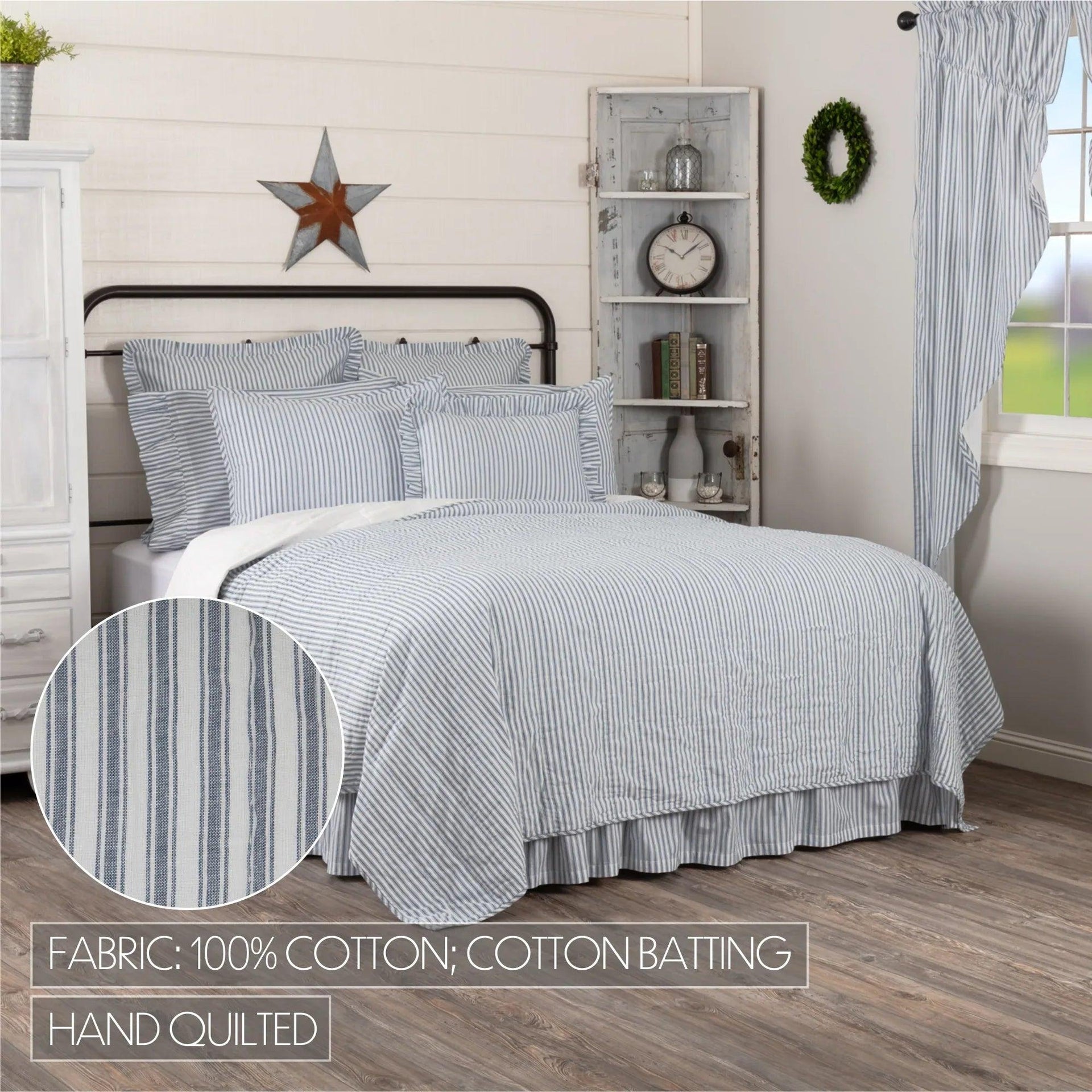 Sawyer Mill Blue Ticking Stripe Quilt Coverlet - Gifts for You 'n Me