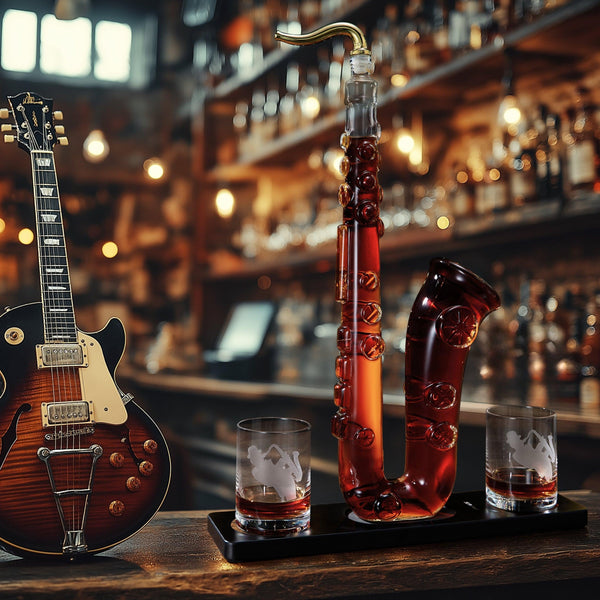 Saxophone Whiskey & Wine Decanter - 34 OZ Decanter Set with Two 10 Oz Whisky Glasses - Bourbon, Scotch, Liquor Gifts for Men, Dad, Father, Music Lover Gifts, Classical Instrument Room Home Decor