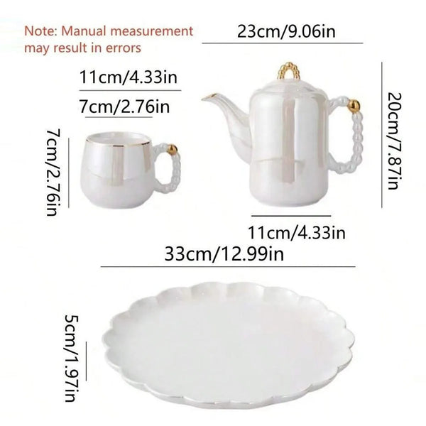 1pc/6pcs/8pcs/set European pearl glazed porcelain tea set - Pearl white porcelain teapot and sugar milk oil teapot