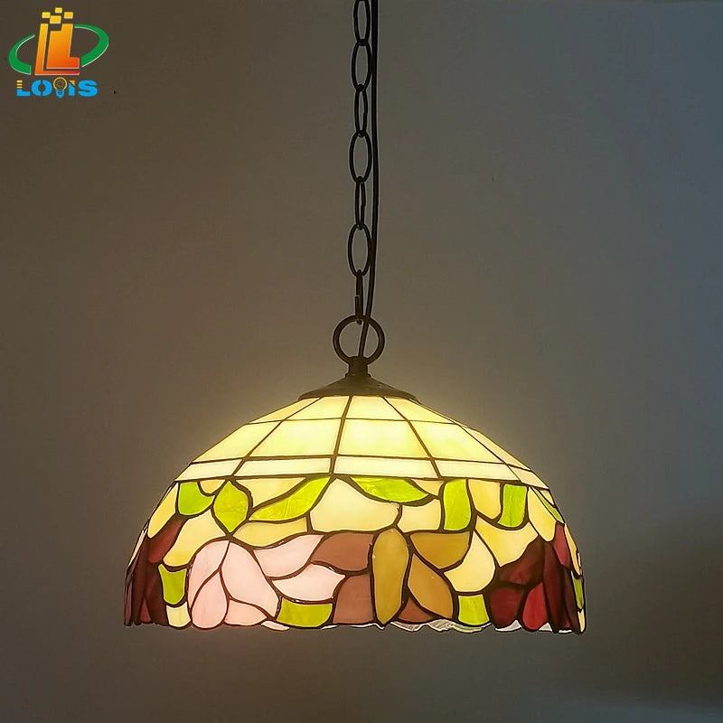 12-inch American-style Embankment Flower Chandelier Tiffany Style Milk Tea Shop Coffee Restaurant Glass Lighting E27 230V 220V