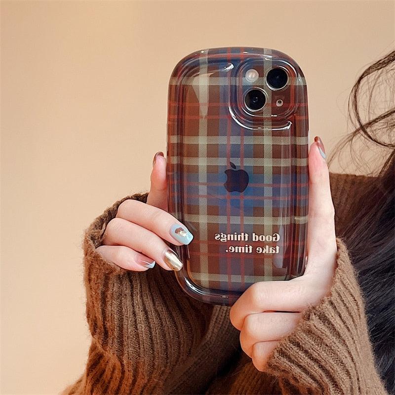 Cute Scottish Plaid Lattice Soft Case For Iphone 14 13 12 11 Pro Max X Xr Xs Max Lovely Dog Shockproof Protective Cover Checkered Plaid Soft Silicone Case