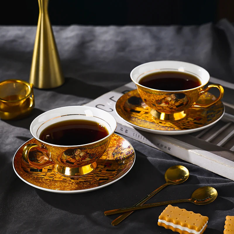 Royal Baroque Style Bone China Coffee Cup Saucer with Spoons Set Porcelain Ceramic Drinkware Afternoon Tea Set European Luxury