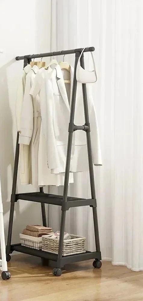 Multifunctional Storage Floor Standing Clothes Rack Simple Mobile Drying Rack Dormitory Space-saving Household Garment Organizer