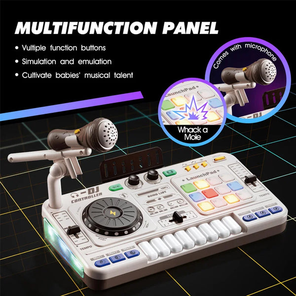 Kids DJ Mixer Controller Toy with Microphone Electronic Music Play Set