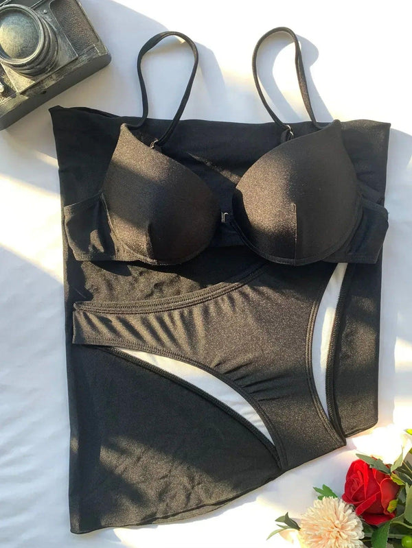 Women solid push up underwire three piece set - Sexikinis Swim - Gifts for You 'n Me