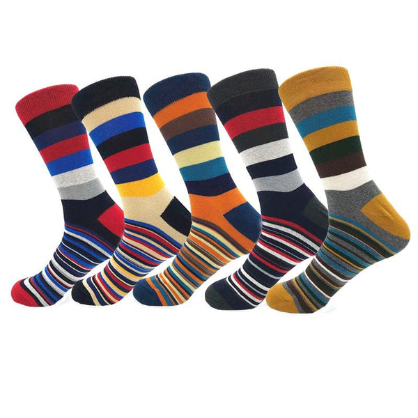 5 Pairs/Pack Fashion Trend Socks Men Cotton Thick Thin Stripes Pattern Retro Socks Business Party Crew Socks OneLoveCanada