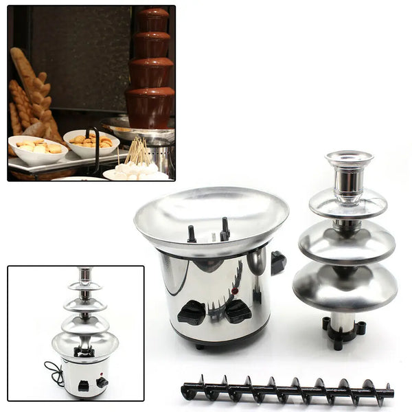 4-Layer Chocolate Fountain Machine Stainless Steel Chocolate Cheese Melt Heating Fondue Machine DIY Home Appliances