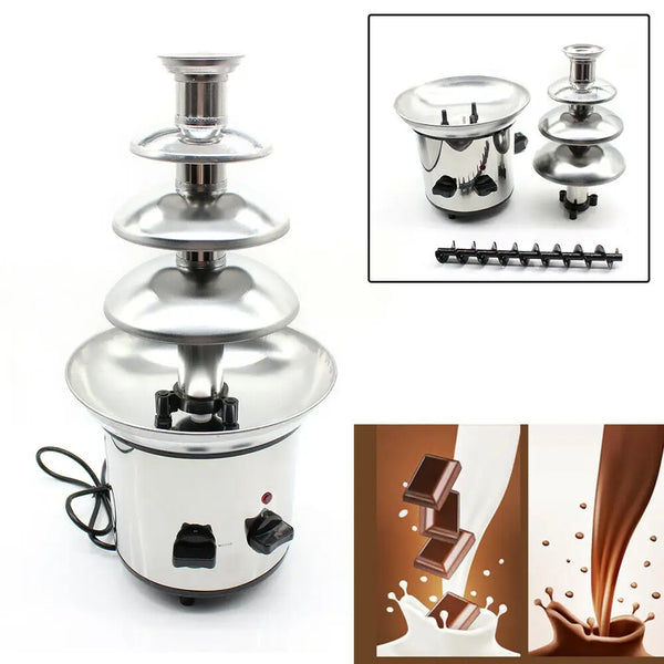 4-Layer Chocolate Fountain Machine Stainless Steel Chocolate Cheese Melt Heating Fondue Machine DIY Home Appliances