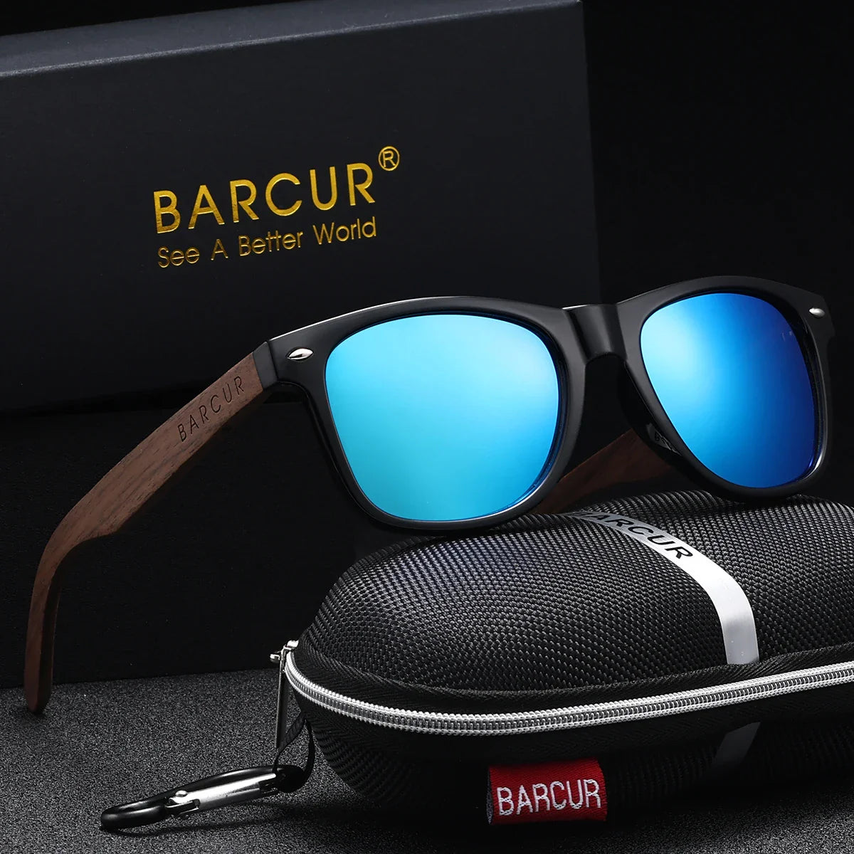 BARCUR Black Walnut Polarized Sunglasses for Men UV400 Sunscreen Protection Wooden Frame Polarized Lenses Presented in an Original Brand Box for Summer