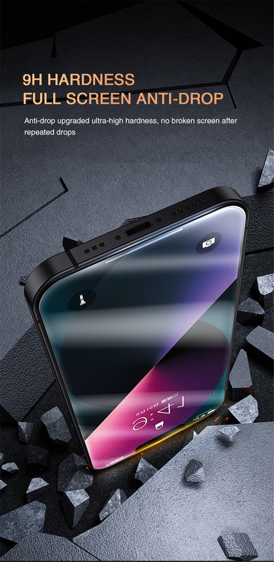 3PCS Privacy Screen Protector For iPhone 14 PRO MAX Anti-Spy Glass For iPhone 13 12 11 XS Max XR 7 8 Plus SE 2022 Tempered Glass 9H Hardness Tempered Glass Anti Spy Case Friendly Screen Protector