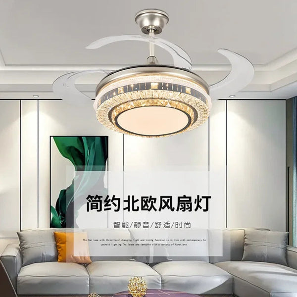 DecorBites™ Gold Crystal Retractable Blades Modern LED Ceiling Fan 42