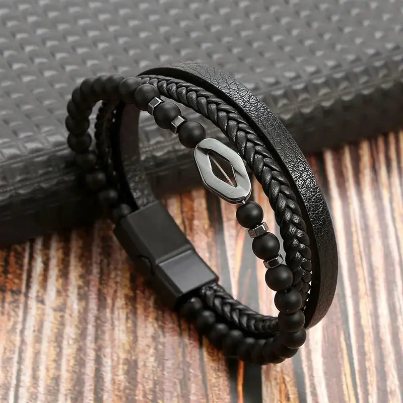 Classic Men's Leather Bracelet Hand-Woven