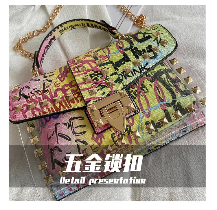 Fashion Shoulder Bag for Ladies High Quality Women Studded Graffiti Crossbody Bags Female Luxury Designer Summer Handbags OneLoveCanada
