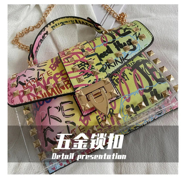 Fashion Shoulder Bag for Ladies High Quality Women Studded Graffiti Crossbody Bags Female Luxury Designer Summer Handbags OneLoveCanada