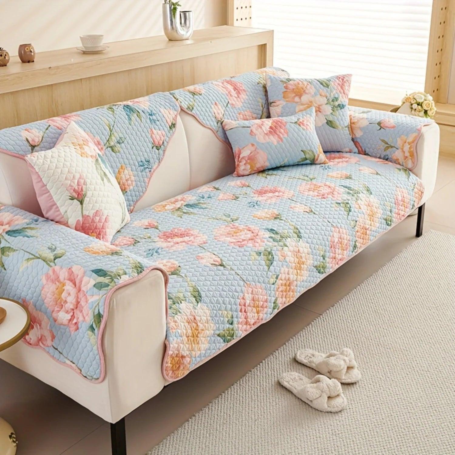Floral Couch Cover – Dog Proof Linen Sofa Slipcover for Stylish Pet-Friendly Homes