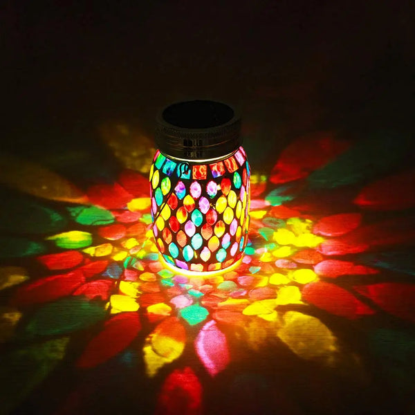 Mosaic Solar Powered Lanterns for Outdoor Hanging Mason Jar Glass Bottle Lights Waterproof for Garden Patio Pathway & Yard Décor