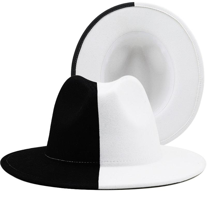 Black White Modern Unisex Fedora Hat Women Unisex Wide Brim Party Cowboy Cap Men Gentleman Wedding Hat Two Colors Fedora Hat Solid Color Wide Brim Winter Autumn Hat
