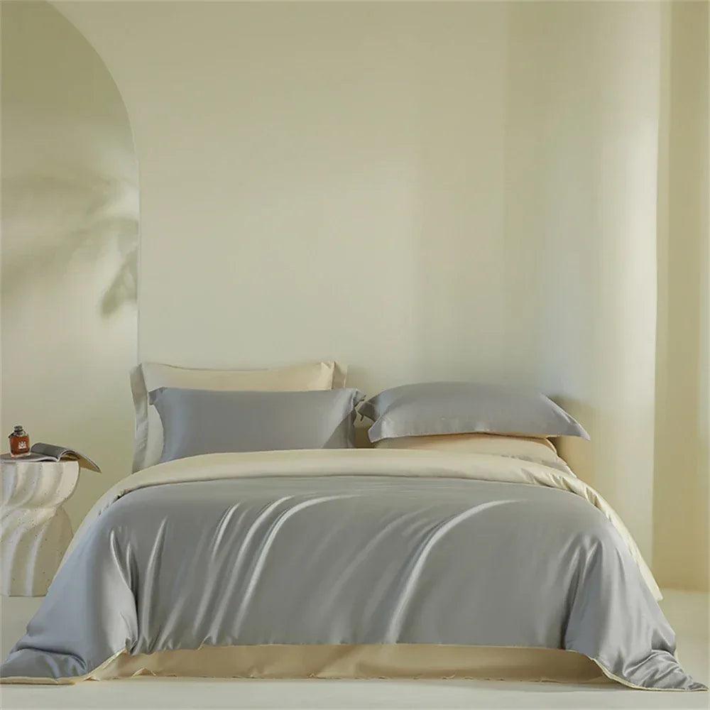 Liv-Esthete Women Pink 100% Silk Bedding Set Healthy Silky Double Color Queen King Duvet Cover Flat Sheet Pillowcase Bed Linen - Gifts for You 'n Me