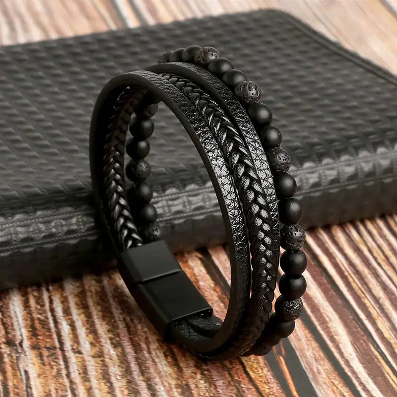 Classic Men's Leather Bracelet Hand-Woven