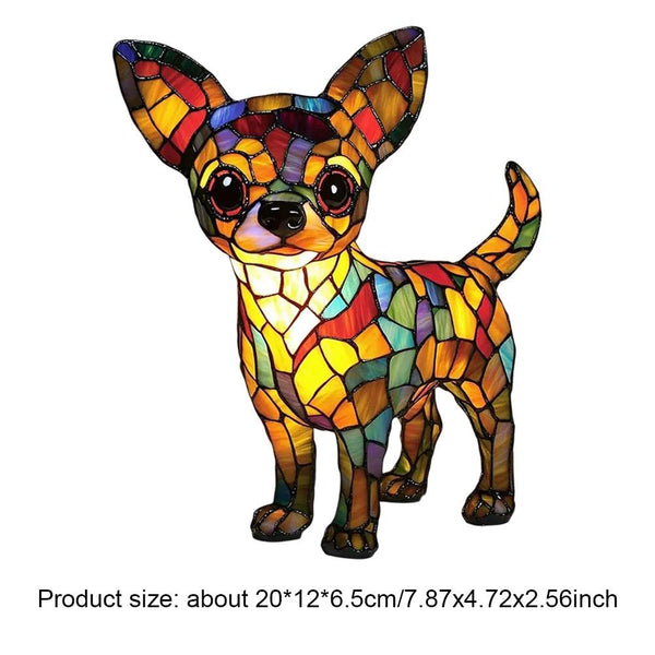 Animal Resin Night Light LED Desk Lamp Nightstand Lamp Resin Stained Dog Tabletop Night Light Cute Pet Dogs for Bedroom Ornament