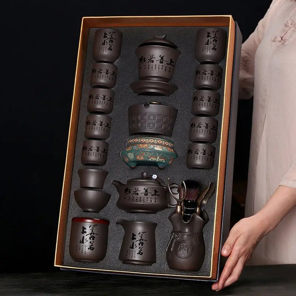 Luxury Purple Clay Tea Set High-End Home Office Complete Moving Gift Practical Present for Elders and Teachers with Gift Box