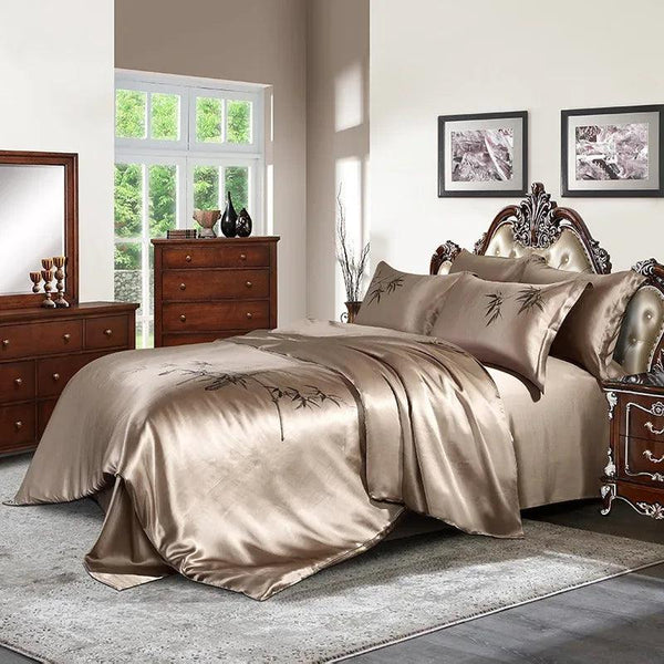 25mm Mulberry Silk Flowers Bedding set Top Grade Luxury Mulberry Silk Soft Duvet Cover Bed sheet 2Pillowcases Double Queen King - Gifts for You 'n Me