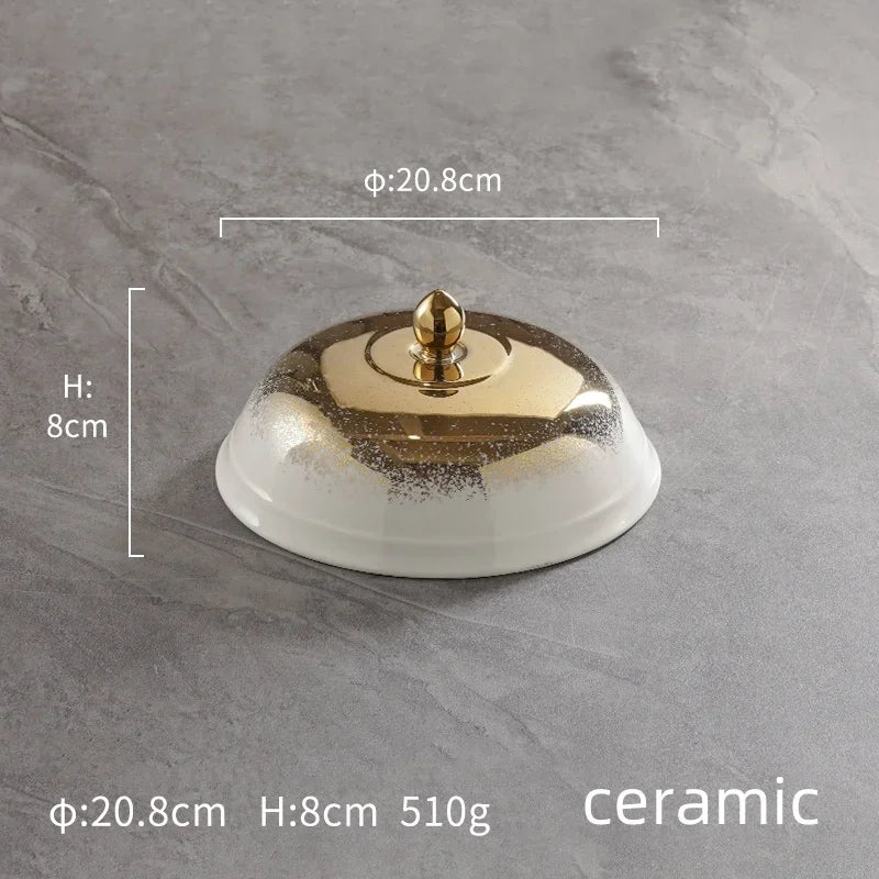 Ceramic high-end golden gold round ceramic tray Piring ASalad Steak Mewah Keramik Makanan Barat Eropa Piring Steak dinner plate