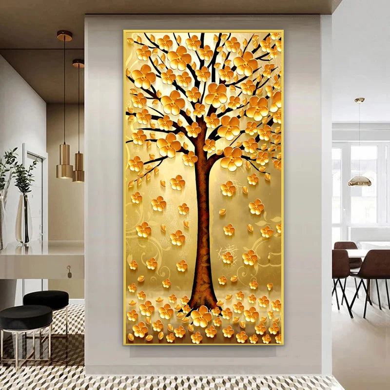 Abstract Golden Rich Tree Money Tree Oil Paintings on Canvas Poster Modern Landscape Wall Art Picture Print Home Decor No Frame