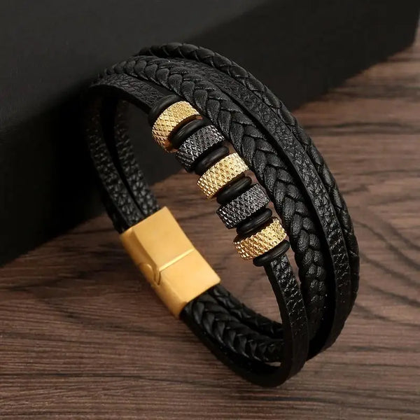 Classic Men's Leather Bracelet Hand-Woven