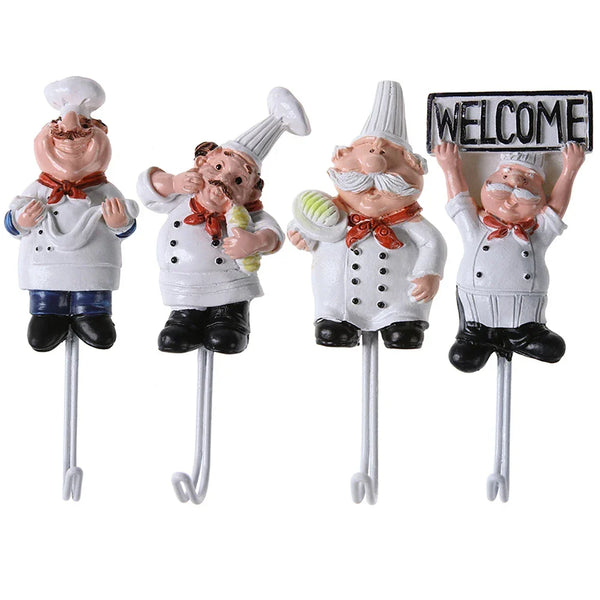 New Cartoon Chef Shaped Hook Powerful Adhesive Wall Key Holder Kitchen Bathroom Storage Door Clothes Coat Hat Hanger Towel Hooks