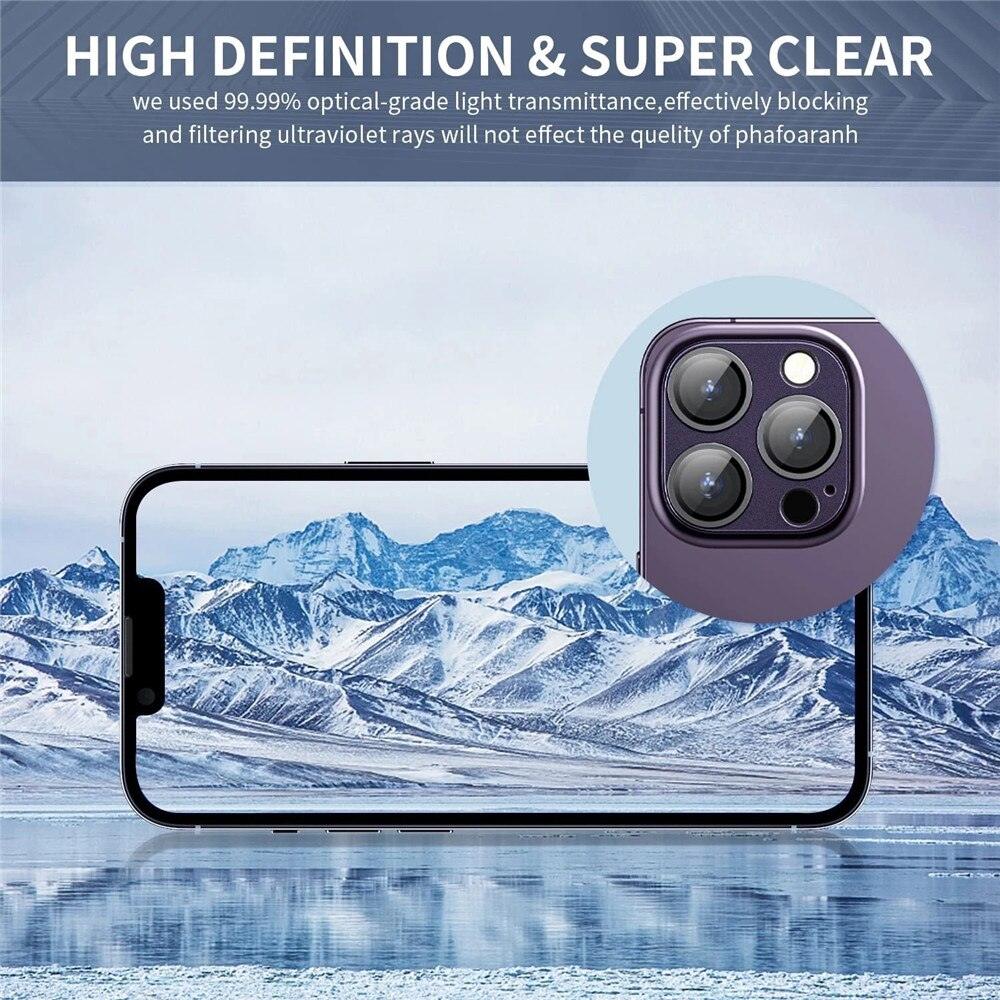 Camera Lens Metal Protector Glass For iPhone 14 Pro 13Pro 13 12 Pro Max Plus Full Cover Lens Protective Cap For iPhone 13 14Pro Tempered Glass Lens Film Metal Camera Screen Protection HD Clear Lens Protector