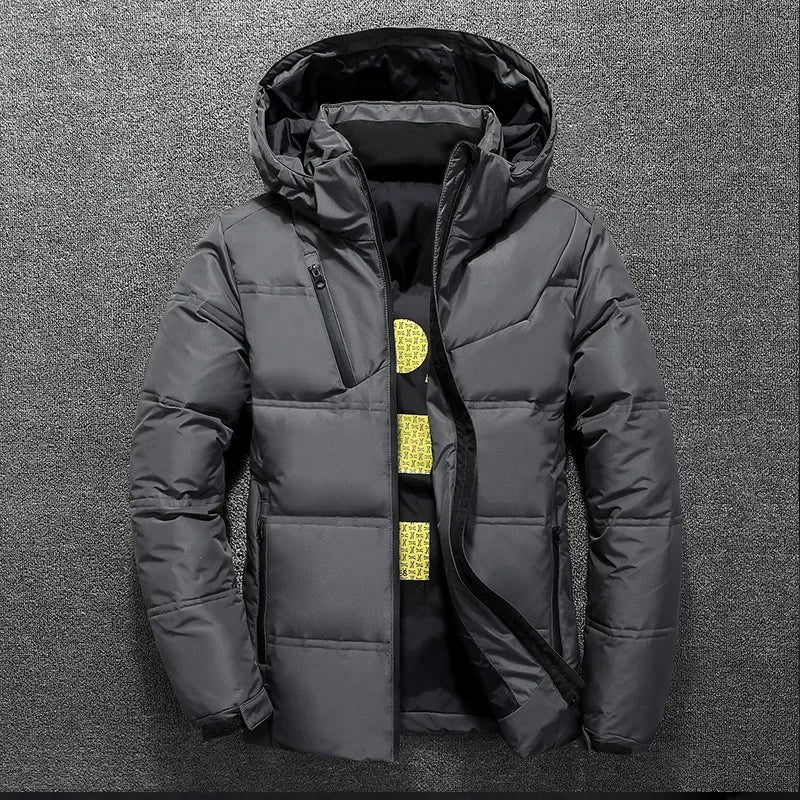New Modern Jacket With Hood Men Winter Warm Solid Color Hooded Unique Design Jackets Elegant Men's Warm Winter Jacket Winter Outdoor Coat Comfortable Jacket