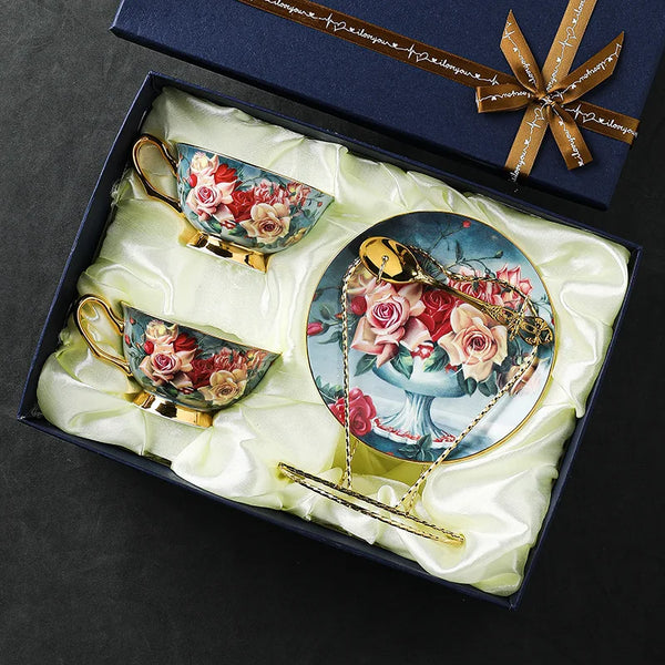 Yan Coffee Cup chooses bone china European afternoon tea tea set ceramic gift box gift Gaoyan premium export cup saucer