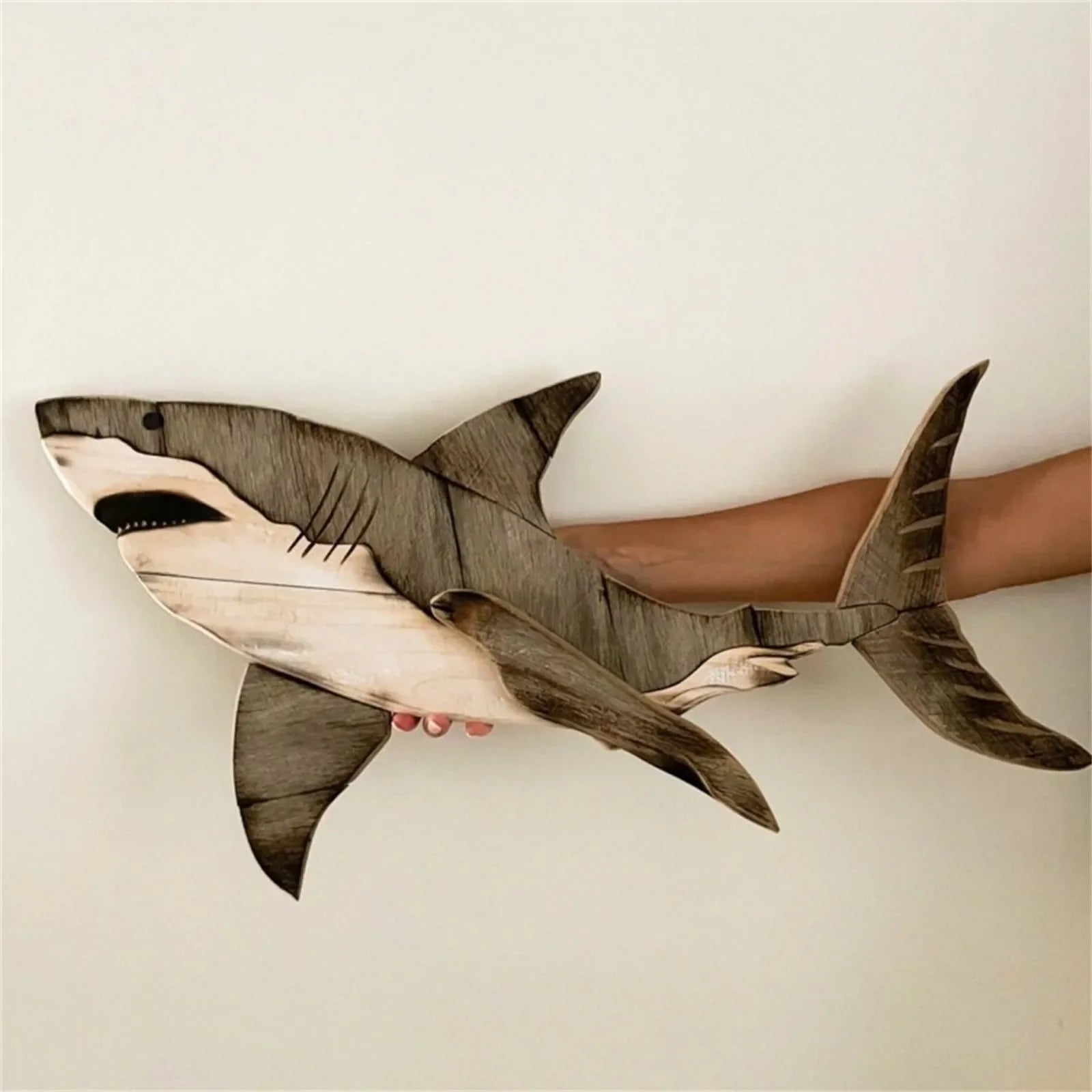 Wooden Sea Fish Decor Statue Whale Figurine Sculpture Ornament Wall Hanging Rustic Decor Home Living Room Bedroom Sculpture