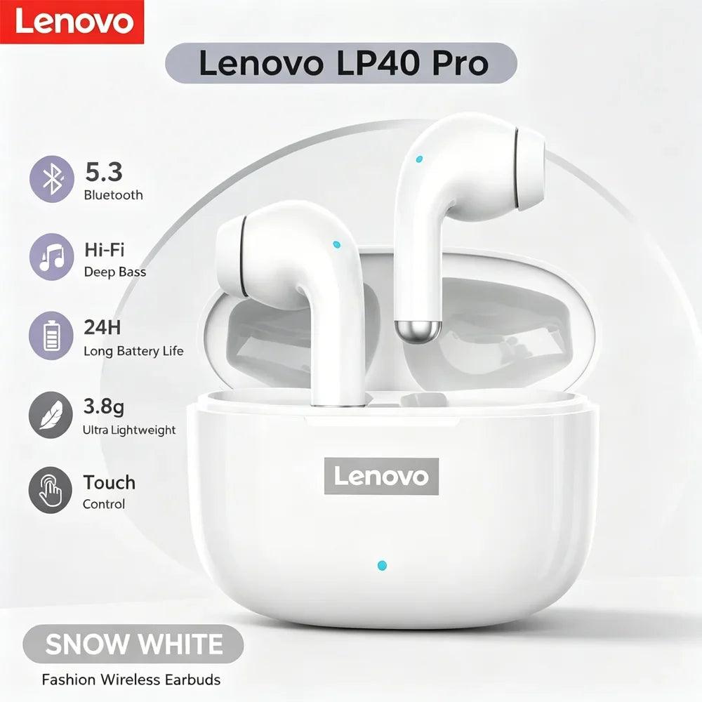 Lenovo LP40 Pro TWS Bluetooth 5.4 Wireless Headphones HiFi Stereo Earphones Gaming Sports Touch Control HD Call With Mic Earbuds