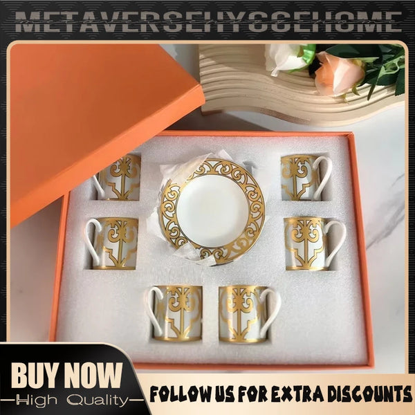 Gift Box Set 12Pcs Ceramic Espresso Coffee Cup Striped Dot Tea Milk Drinking Cups with Handle Mug for Office Dubai Gift Lucks