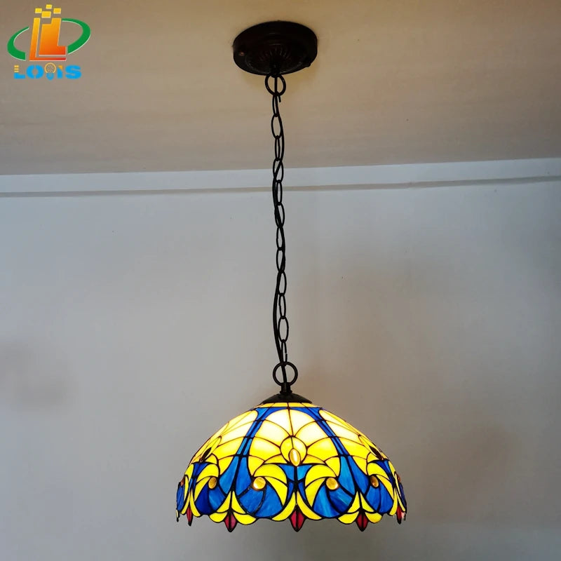 12-inch American-style Embankment Flower Chandelier Tiffany Style Milk Tea Shop Coffee Restaurant Glass Lighting E27 230V 220V