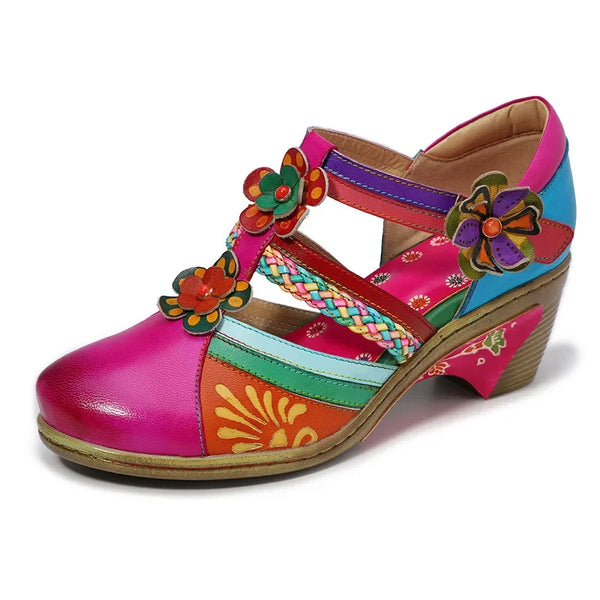 Women Bohemian Leather Printing Stitching Non-slip Breathable Sandals