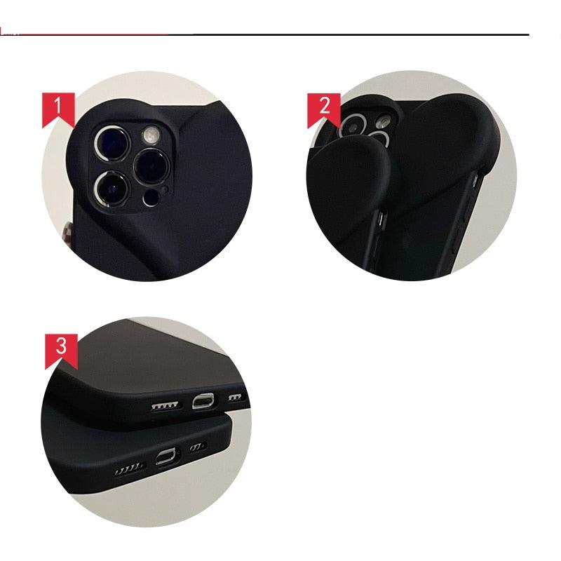 Fashion Cool Black Love Heart Phone Case For iPhone 14 13 Pro Max 12 11 XR XS Dustproof Soft Shockproof Back Cover  Luxury Soft Back Cover Raised Full Camera Protection Bumper Silicone Shockproof Phone Case