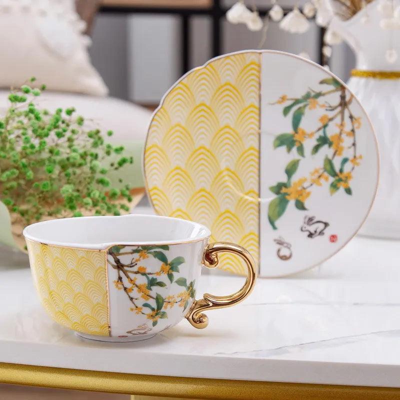 Rabbit Chinese Ceramic Exquisite Classical Coffee Cup and Saucer Set Plate English Afternoon Tea Set Combining Chinese Western