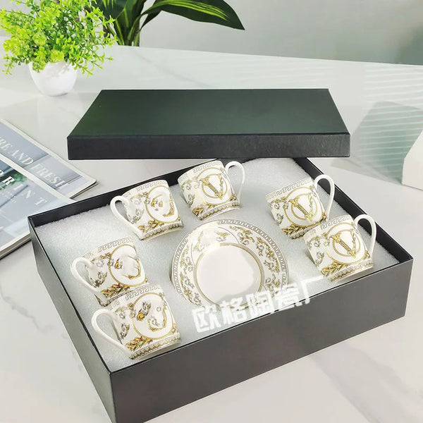 Gift Box Set 12Pcs Ceramic Espresso Coffee Cup Striped Dot Tea Milk Drinking Cups with Handle Mug for Office Dubai Gift Lucks