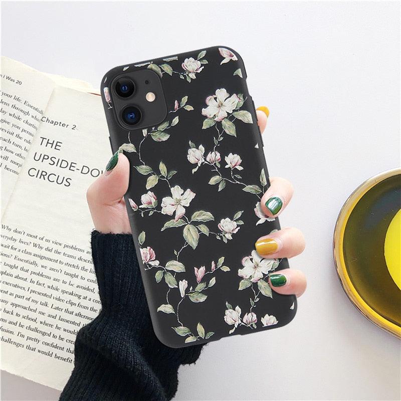 Fashion Flower Phone Case For Iphone 7 8 Plus  Iphone Xr X Xs Silicone Ultra Thin Shockproof Mobile Phone Case With Fashion Pattern Cover Stylish Beautiful Flower Pattern Colored iphone Case