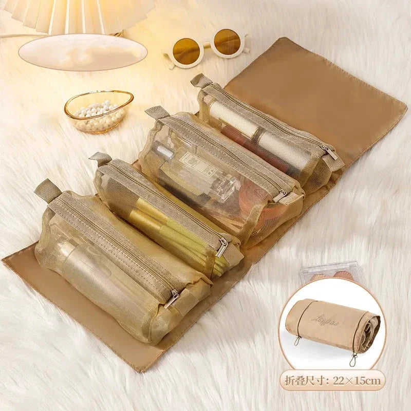Mandotos 4 In 1 Detachable Cosmetic Bag Large Capacity Travel Organizer For Cosmetics And Toiletries Beige