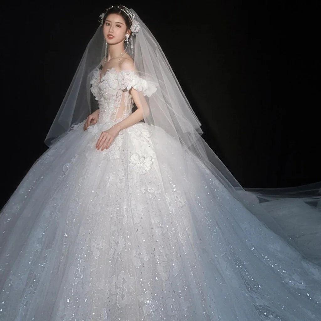 Shiny Wedding Dress Applique Sweetheart EDL106