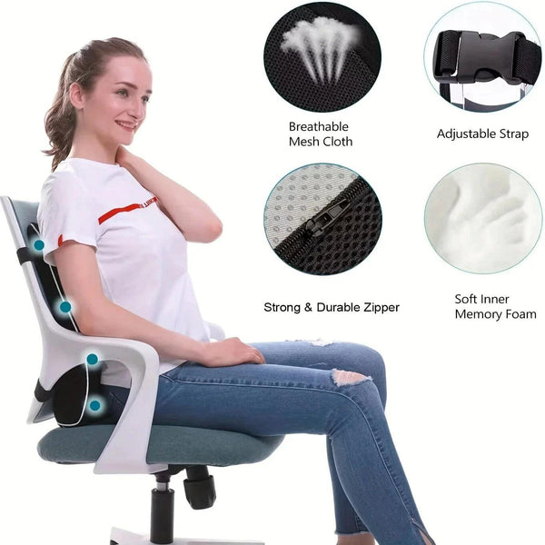 Ergonomic Memory Foam Lumbar Support Cushion – Back Pillow for Office Chair, Car, and Home Use