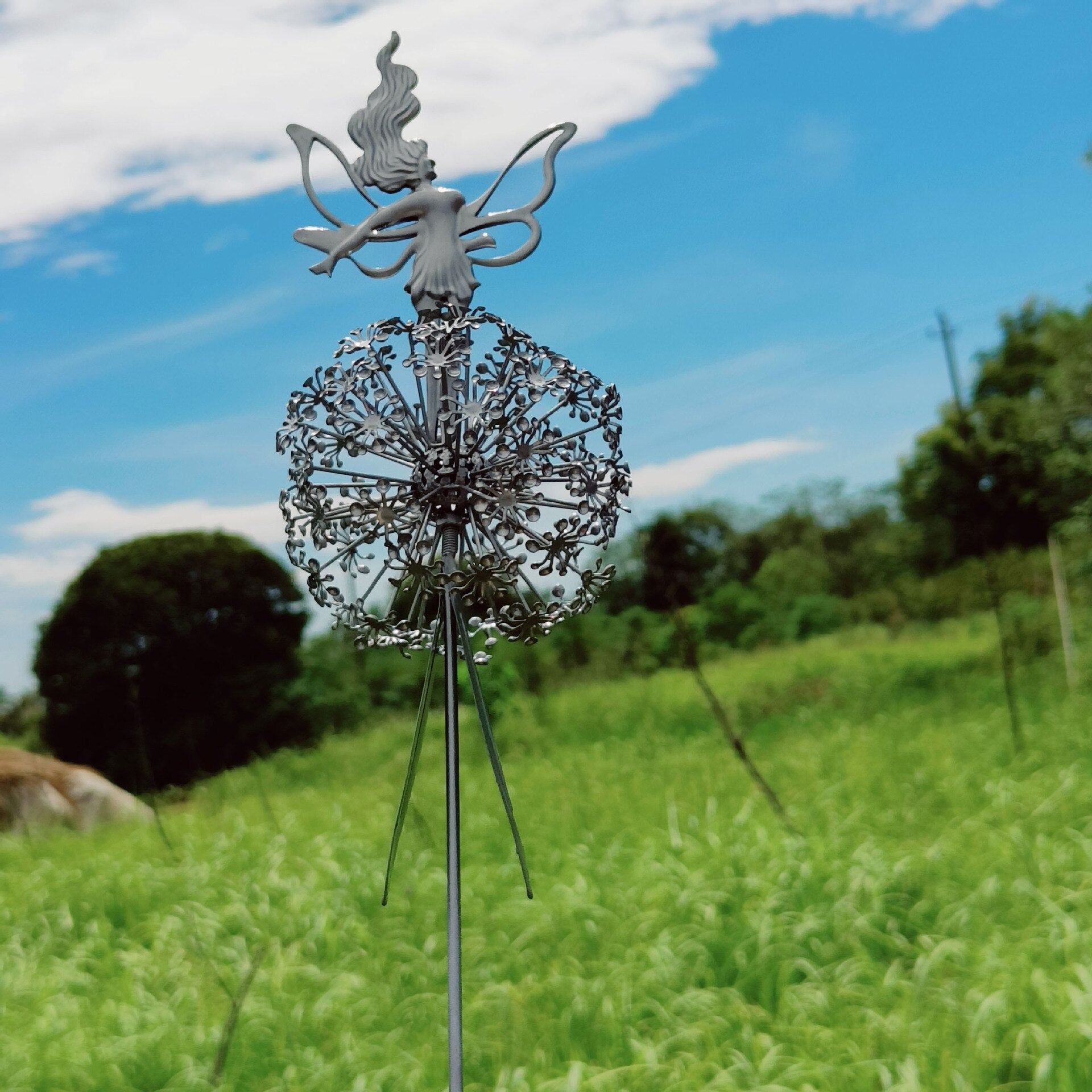 Dancing Fairy Statue Steel Wires Fairy Elf Dandelion Miniature Sculpture Mythical Garden Figurine Fairies Pixies Yard Decor