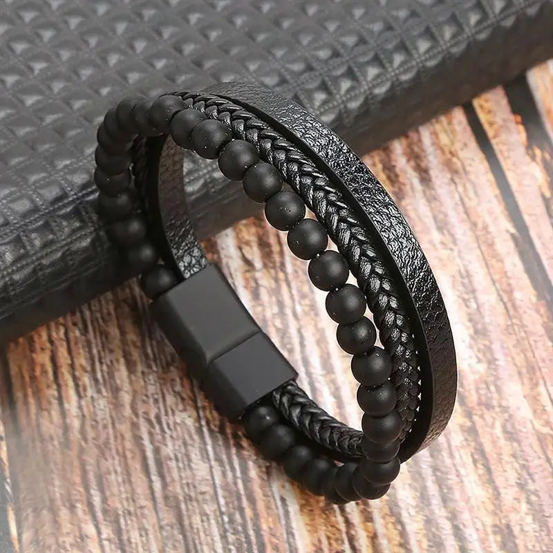Classic Men's Leather Bracelet Hand-Woven