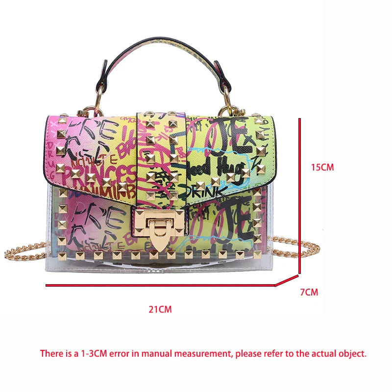 Fashion Shoulder Bag for Ladies High Quality Women Studded Graffiti Crossbody Bags Female Luxury Designer Summer Handbags OneLoveCanada