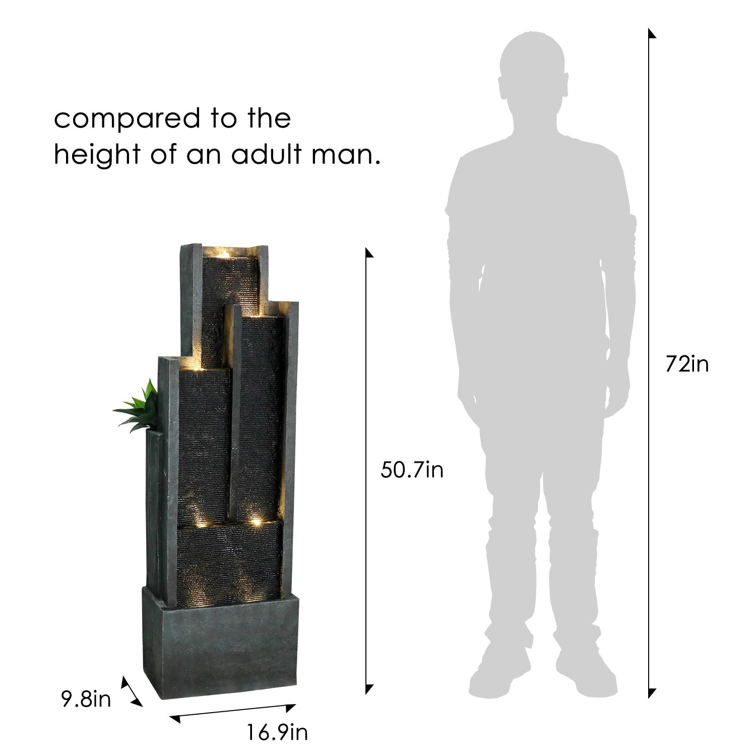 Resin Ribbed Slate Outdoor Water Fountain Quiet 50 in